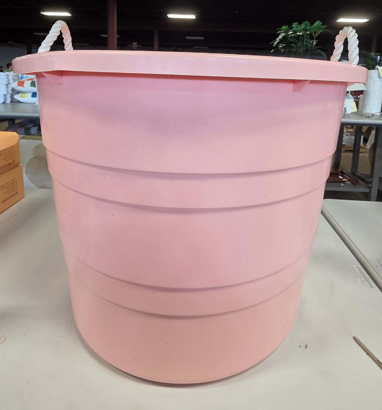 Plastic Kids' Storage Bin with Woven Handles Pink - Pillowfort™: Jumbo Round Toy Bucket PICKUP Only