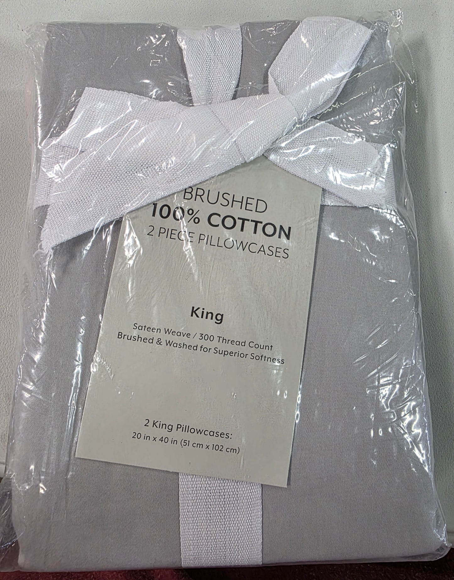 King Pillowcases Brushed 100% Cotton 2pc Light Gray