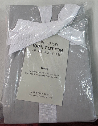 King Pillowcases Brushed 100% Cotton 2pc Light Gray