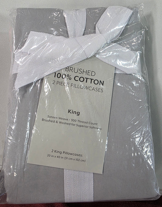 King Pillowcases Brushed 100% Cotton 2pc Light Gray