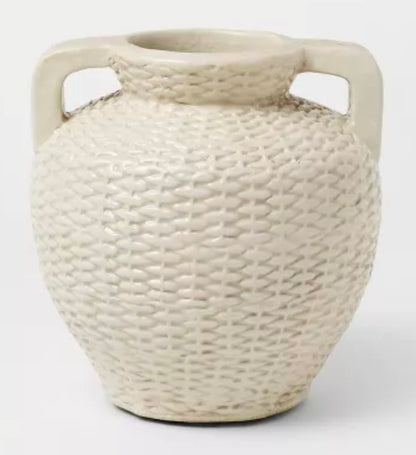 10.5" Small Woven Texture Ceramic Vase Cream - Threshold™ designed with Studio McGee
