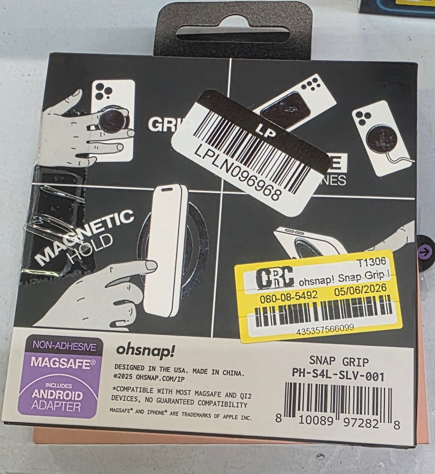ohsnap! Snap Grip Luxe Magnetic Phone Grip - Ultra Thin, Fits Any Phone - Pure Silver: Aluminum, MagSafe Compatible