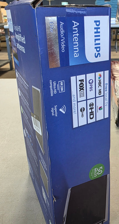 Philips Crystal HD Indoor Amplified TV Antenna with 6' Coaxial Cable – Black: Digital Signal, 50 Mile Range