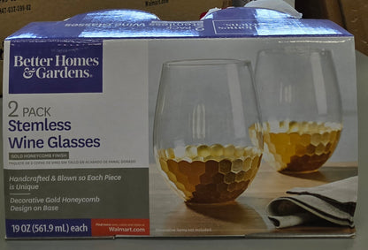 Better Homes & Gardens Honeycomb Stemless Wine Glasses Set of 2
