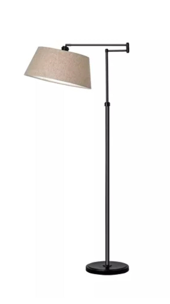 Floor Lamp 58.5"x17" Swing Arm Floor Lamp: Adjustable, Linen Shade, Metal Body