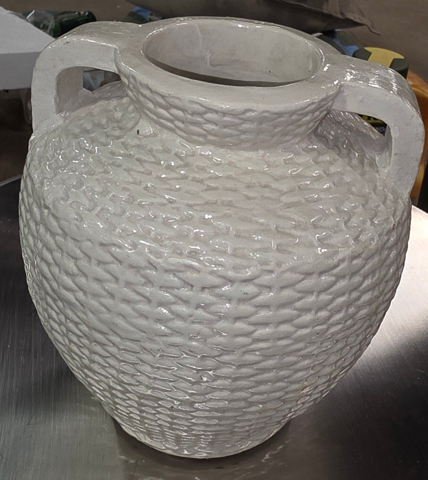 10.5" Small Woven Texture Ceramic Vase Cream - Threshold™ designed with Studio McGee
