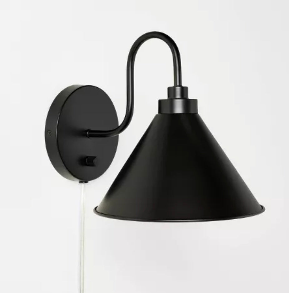 Curved Neck Wall Sconce with Metal Shade Black