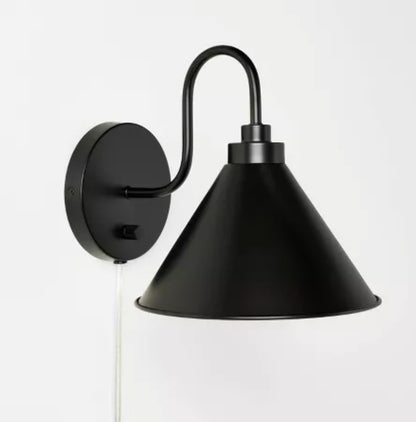 Curved Neck Wall Sconce with Metal Shade Black