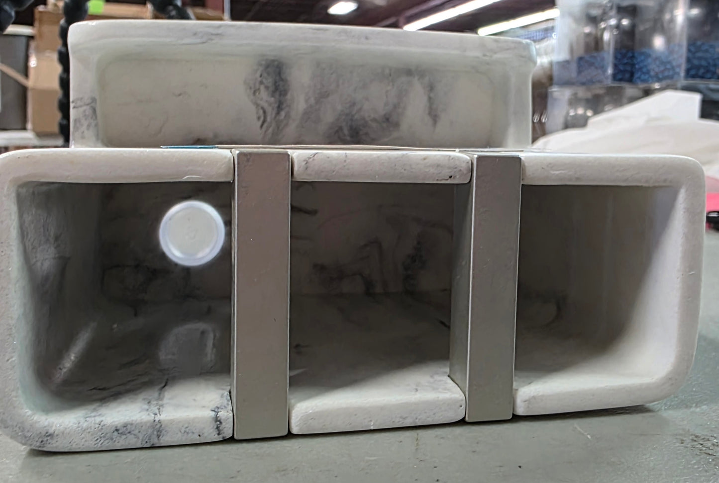 iDesign Dakota Resin Marble Vanity Center for Toothbrush, Cell Phone, Bathroom Countertops, Desks, Vanities, Dorm, Office - White Marble and Satin Metal Accents