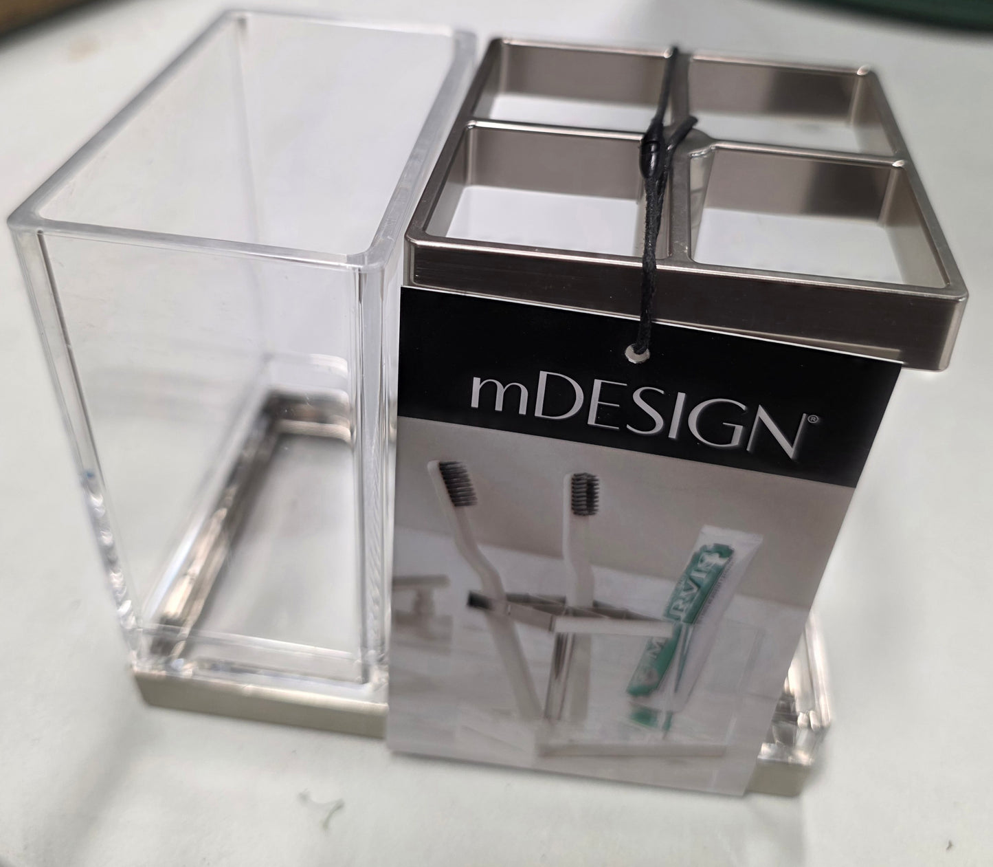 mDesign Plastic Toothbrush, Toothpaste Storage Organizer Holder -Clear/Chrome