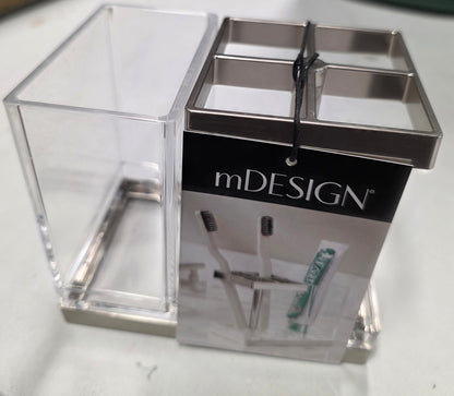mDesign Plastic Toothbrush, Toothpaste Storage Organizer Holder -Clear/Chrome