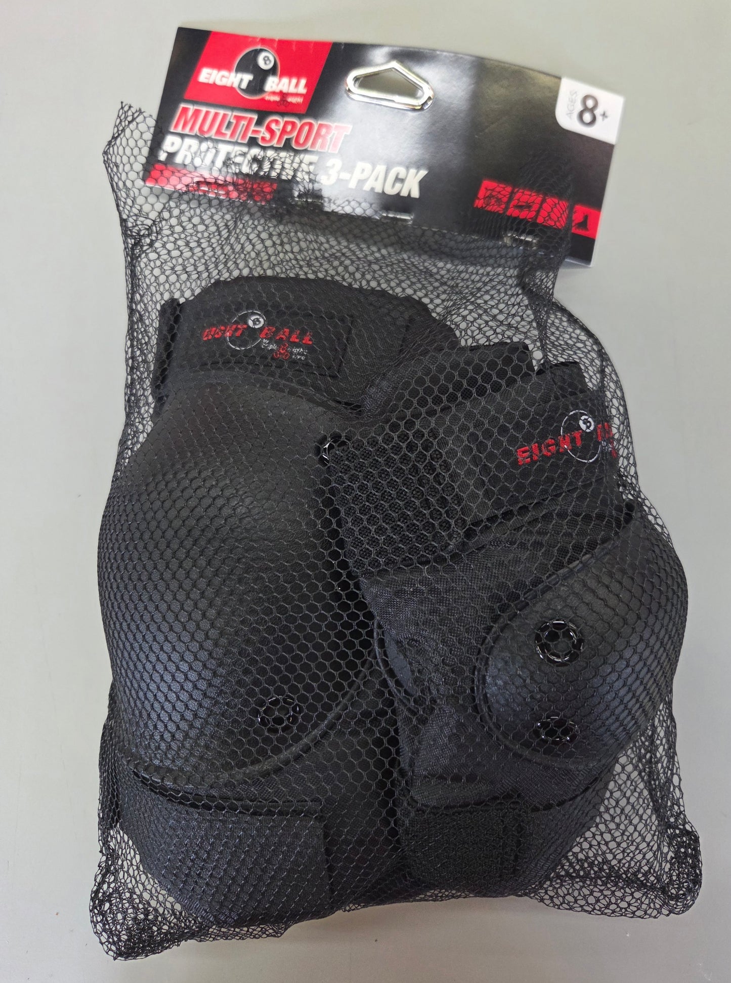Eight ball kids' 8+ pad set 3pk: elbow, knee, wrist protection - OPEN PACKAGE