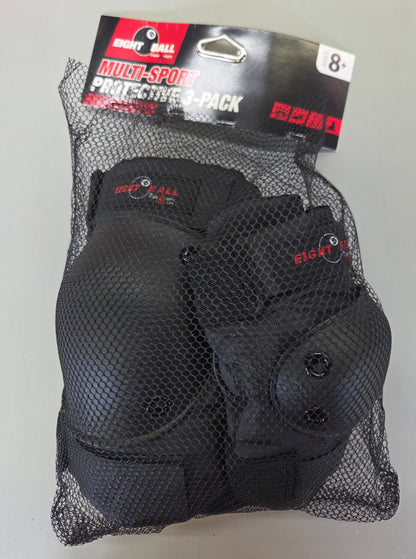 Eight ball kids' 8+ pad set 3pk: elbow, knee, wrist protection - OPEN PACKAGE
