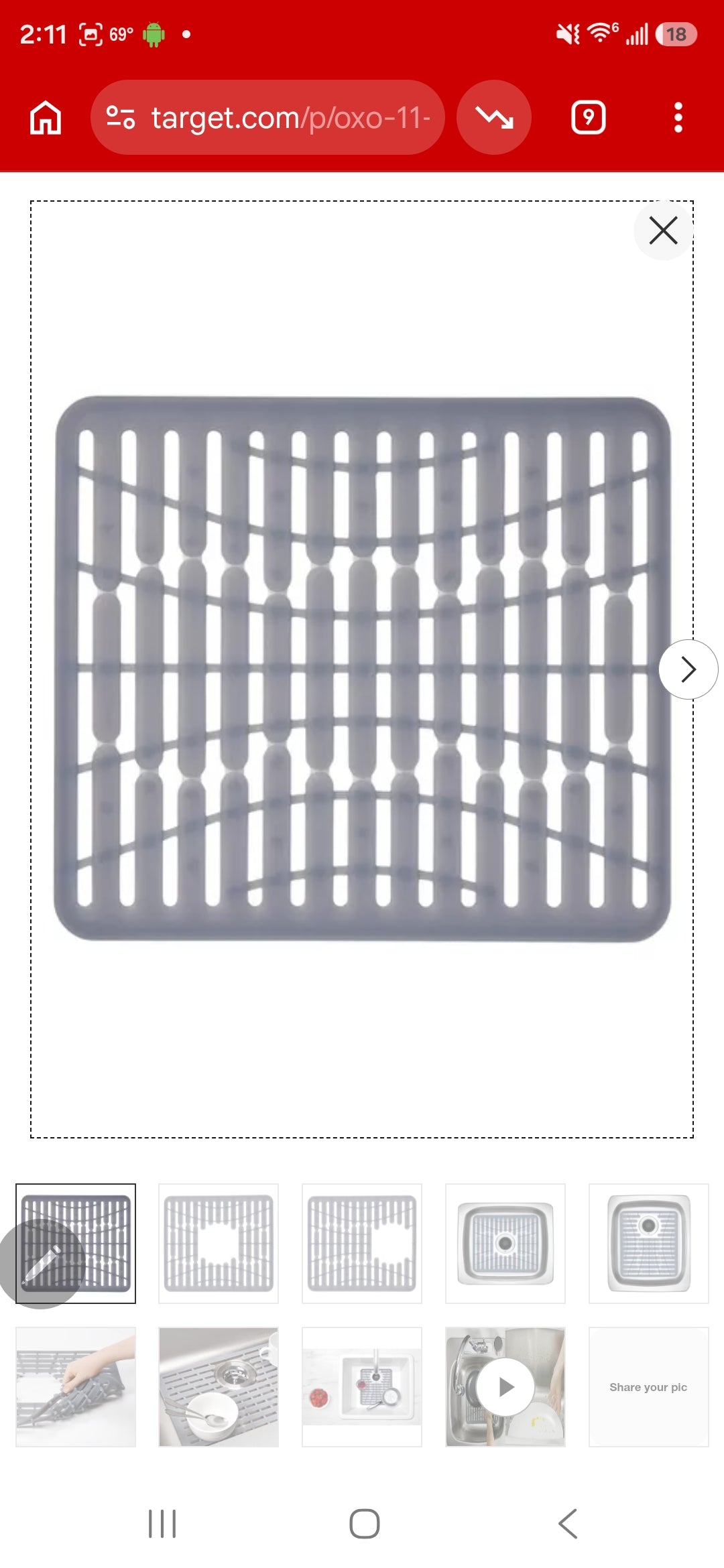 OXO 11.3" x 12.8" Silicone Sink Mat Gray: Kitchen Sink Protector & Dish Drying Mat, Machine Washable