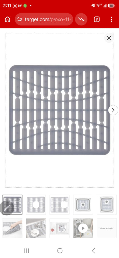 OXO 11.3" x 12.8" Silicone Sink Mat Gray: Kitchen Sink Protector & Dish Drying Mat, Machine Washable