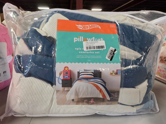 Twin Comforter & Sham Set Hot Wheels Retro Track Corduroy Kids' Comforter Set Cream - Hot Wheels