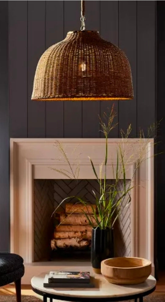 Large Seagrass Pendant Table Lamp Brown - Jute Drum Shade,  Adjustable Height -PICKUP ONLY