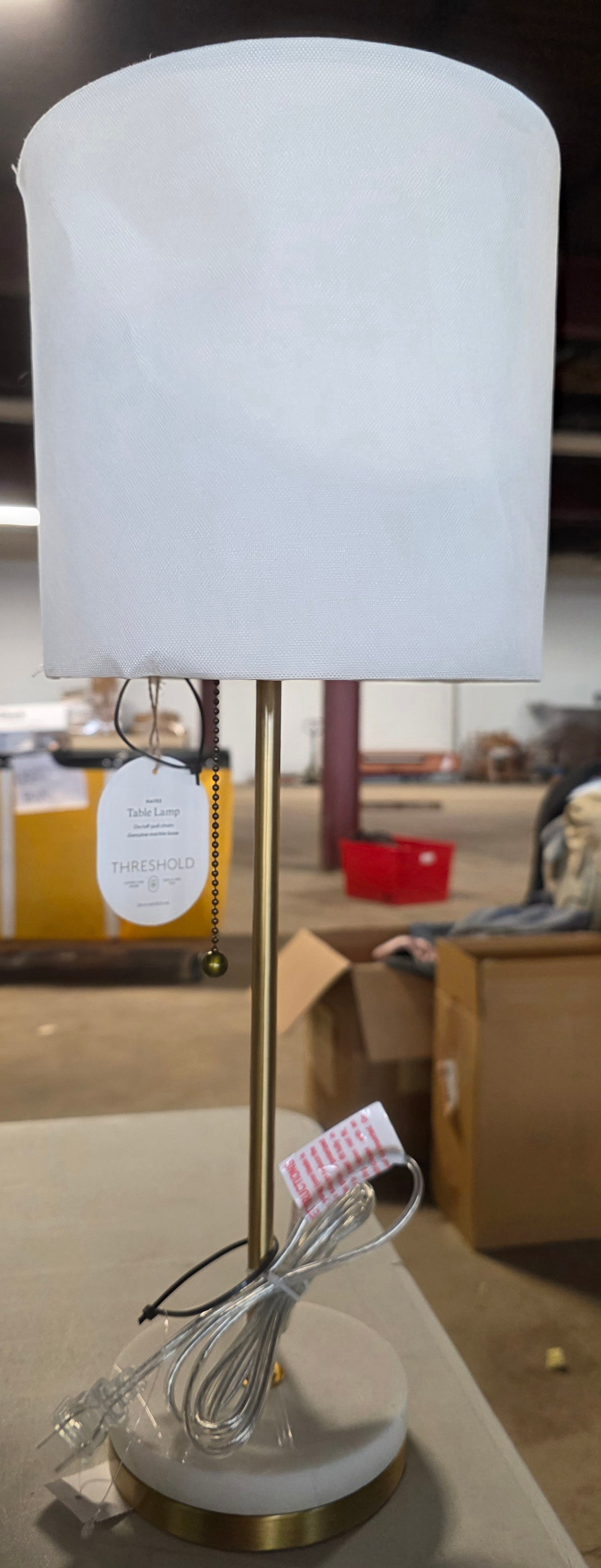 Hayes Marble Base Stick Lamp Brass - Threshold™: ETL Listed, Linen Shade,