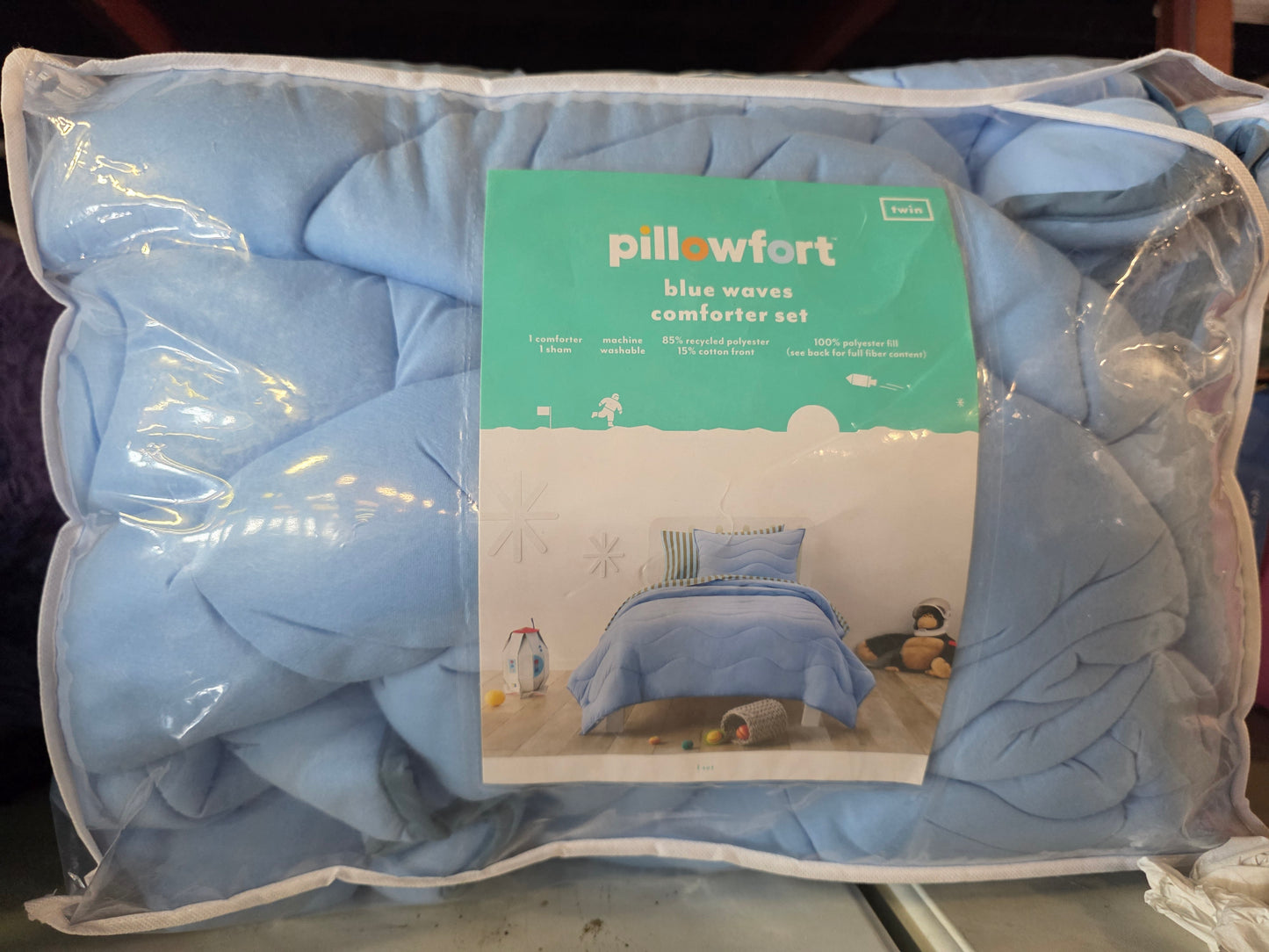 Twin Jersey Wave Kids' Comforter Set Blue