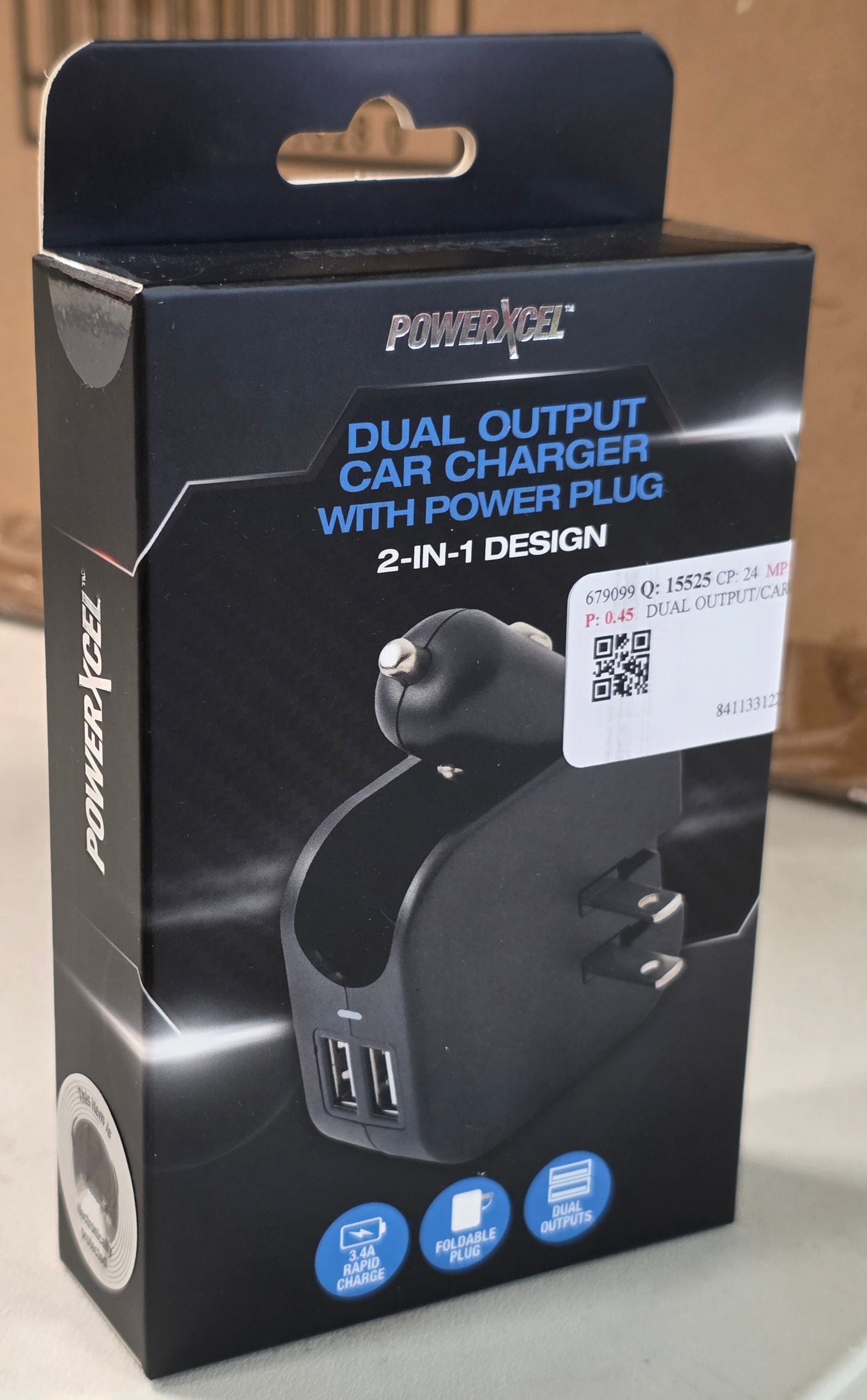 PowerXcel Dual Output Car Charger with Power Plug 2-in-1 Design