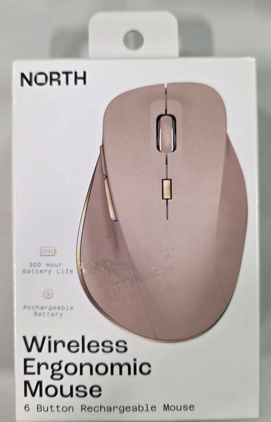 North Wireless Ergonomic 6 Button Mouse - Beige, Built-In Rechargeable Battery