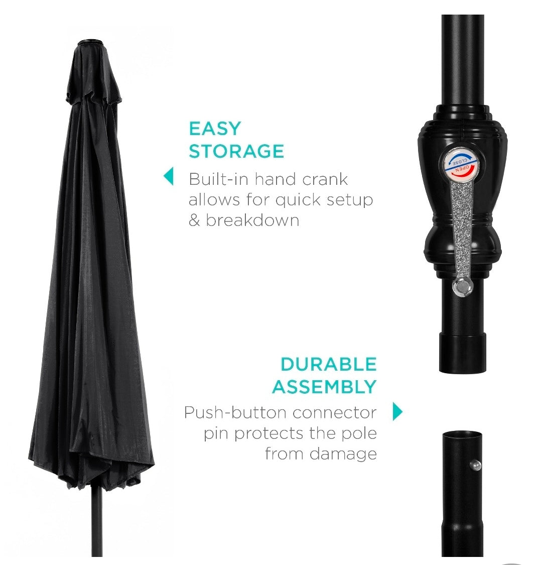 Best Choice Products 10ft Outdoor Steel Market Patio Umbrella w/ Crank, Tilt Push Button, 6 Ribs - Black PICKUP ONLY