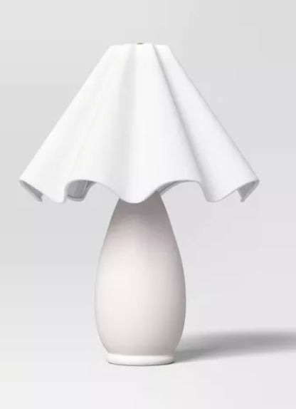 Wavy Shade Collection with Ceramic Base Table Lamp White