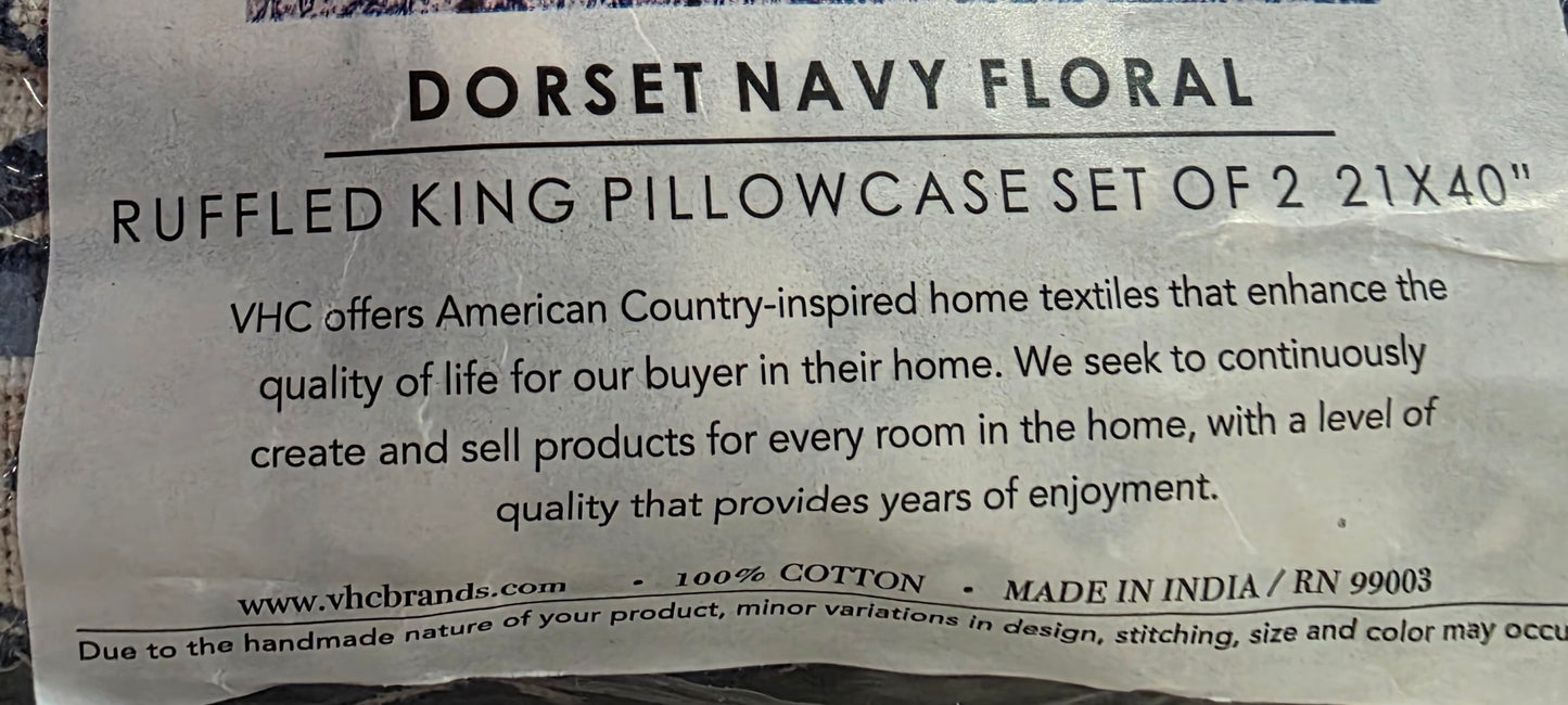VHC Brands Dorset Navy Floral Pillowcase Set of 2 King