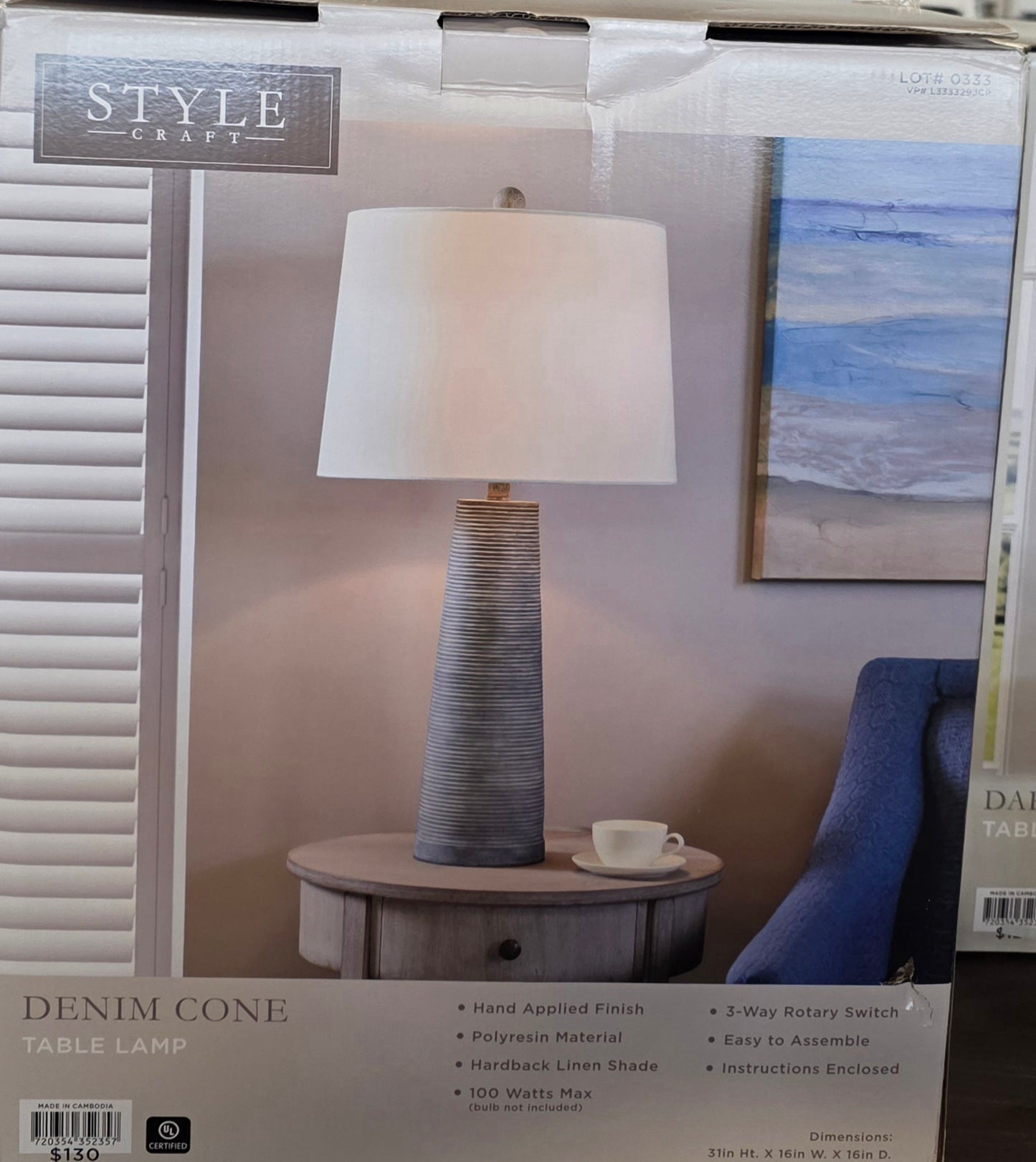 STYLE CRAFT DENIM CONE TABLE LAMP