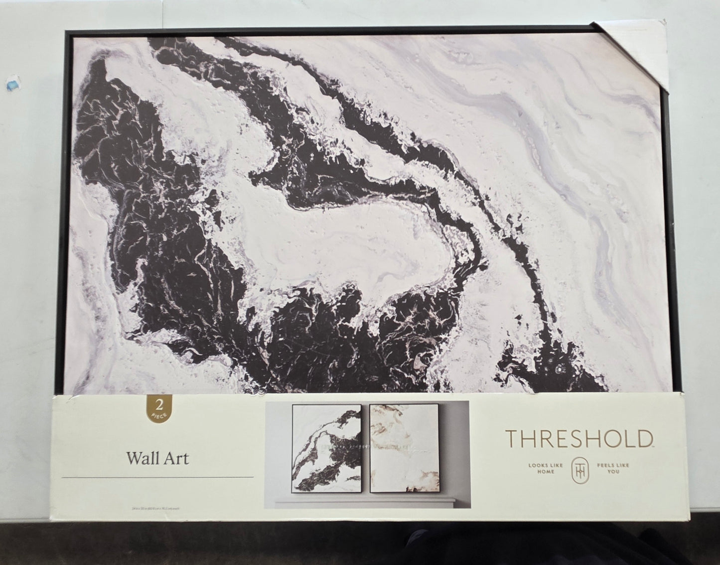 30" x 24" 2pk Marble Framed Printed Canvases Black/Tan - Threshold™: Abstract Digital Art, AS-IS PICKUP ONLY