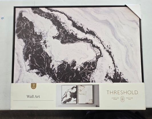 30" x 24" 2pk Marble Framed Printed Canvases Black/Tan - Threshold™: Abstract Digital Art, AS-IS PICKUP ONLY