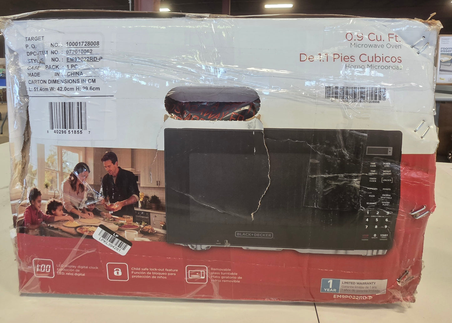 BLACK+DECKER 0.9 cu ft Microwave Black OPEN DAMAGED BOX PICKUP ONLY