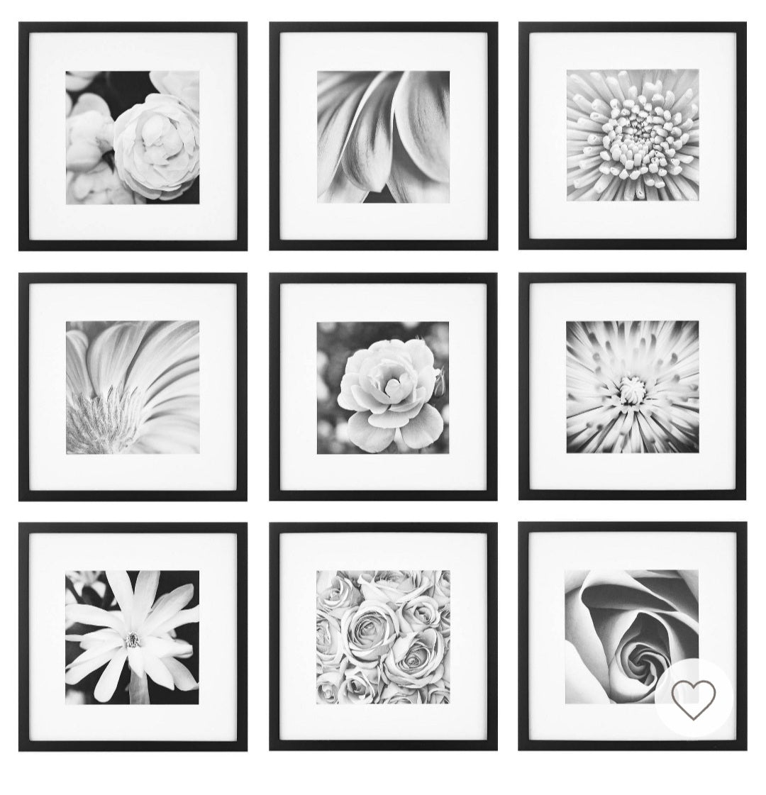 Gallery perfect (set of 9) black square photo frame gallery wall kit with decorative art prints and hanging template - OPEN BOX - PICK UP ONLY