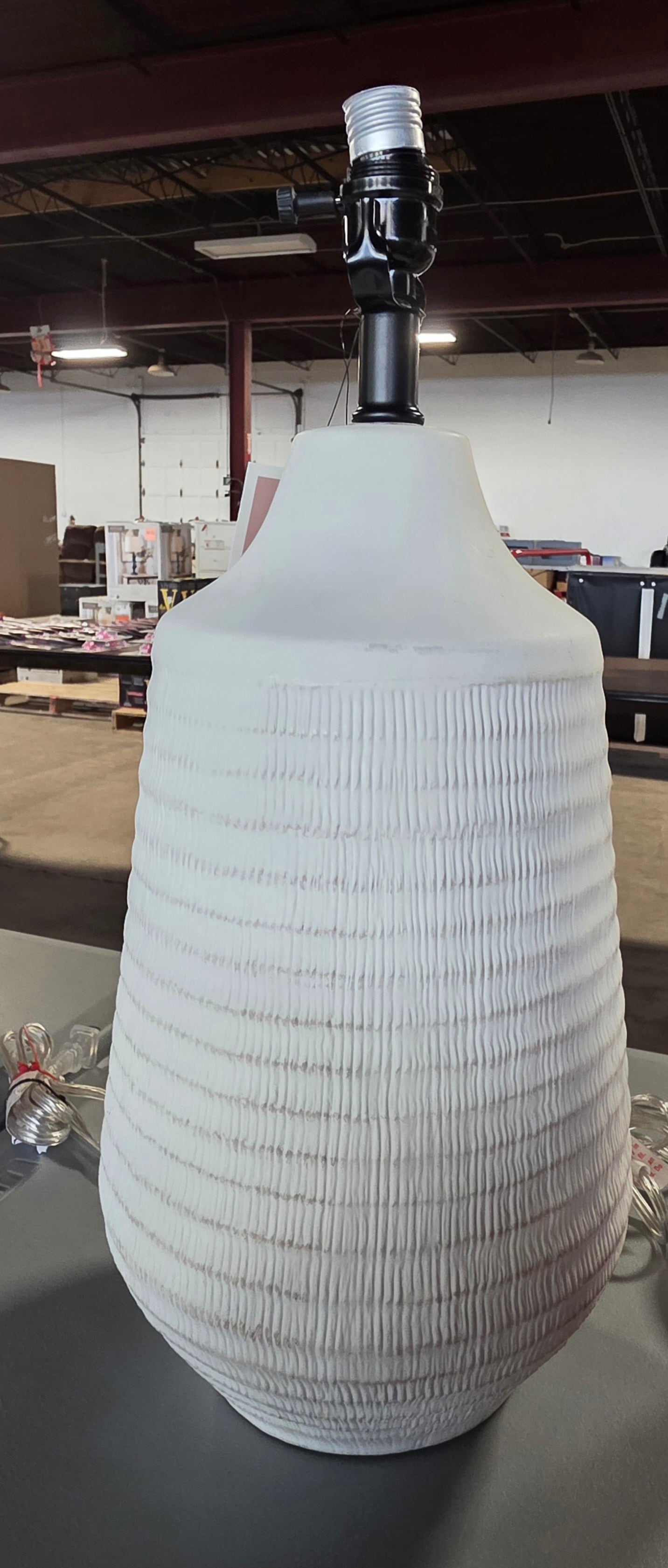 19"x8.5" Large Textured Ceramic Lamp Base White