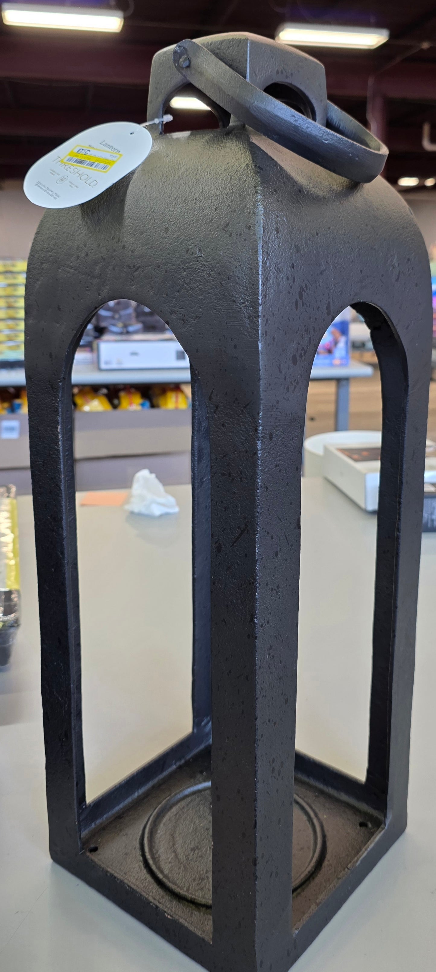 22.5"x7.7" Pillar Cast Aluminum Outdoor Lantern Candle Holder Black