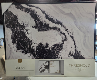 30" x 24" 2pk Marble Framed Printed Canvases Black/Tan - Threshold™: Abstract Digital Art, AS-IS PICKUP ONLY