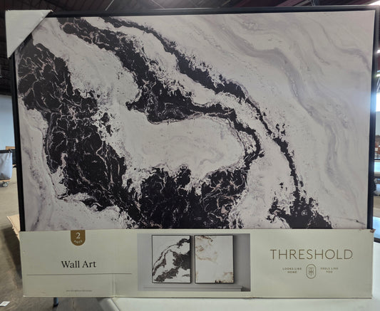 30" x 24" 2pk Marble Framed Printed Canvases Black/Tan - Threshold™: Abstract Digital Art, AS-IS PICKUP ONLY
