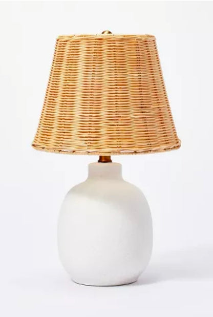 18.5"x11" Ceramic Table Lamp with Rattan Shade White