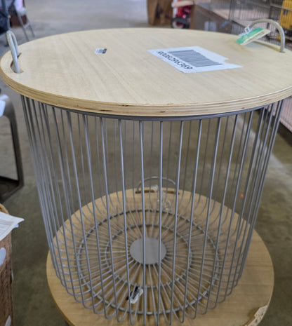 Wire Kids' Storage Floor Bin Gray - Pillowfort™: Round Metal & Wood Basket with Lid and Handles