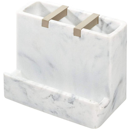 iDesign Dakota Resin Marble Vanity Center for Toothbrush, Cell Phone, Bathroom Countertops, Desks, Vanities, Dorm, Office - White Marble and Satin Metal Accents