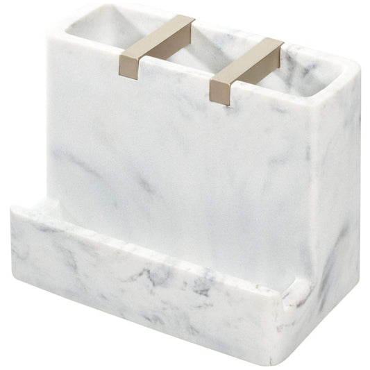 iDesign Dakota Resin Marble Vanity Center for Toothbrush, Cell Phone, Bathroom Countertops, Desks, Vanities, Dorm, Office - White Marble and Satin Metal Accents