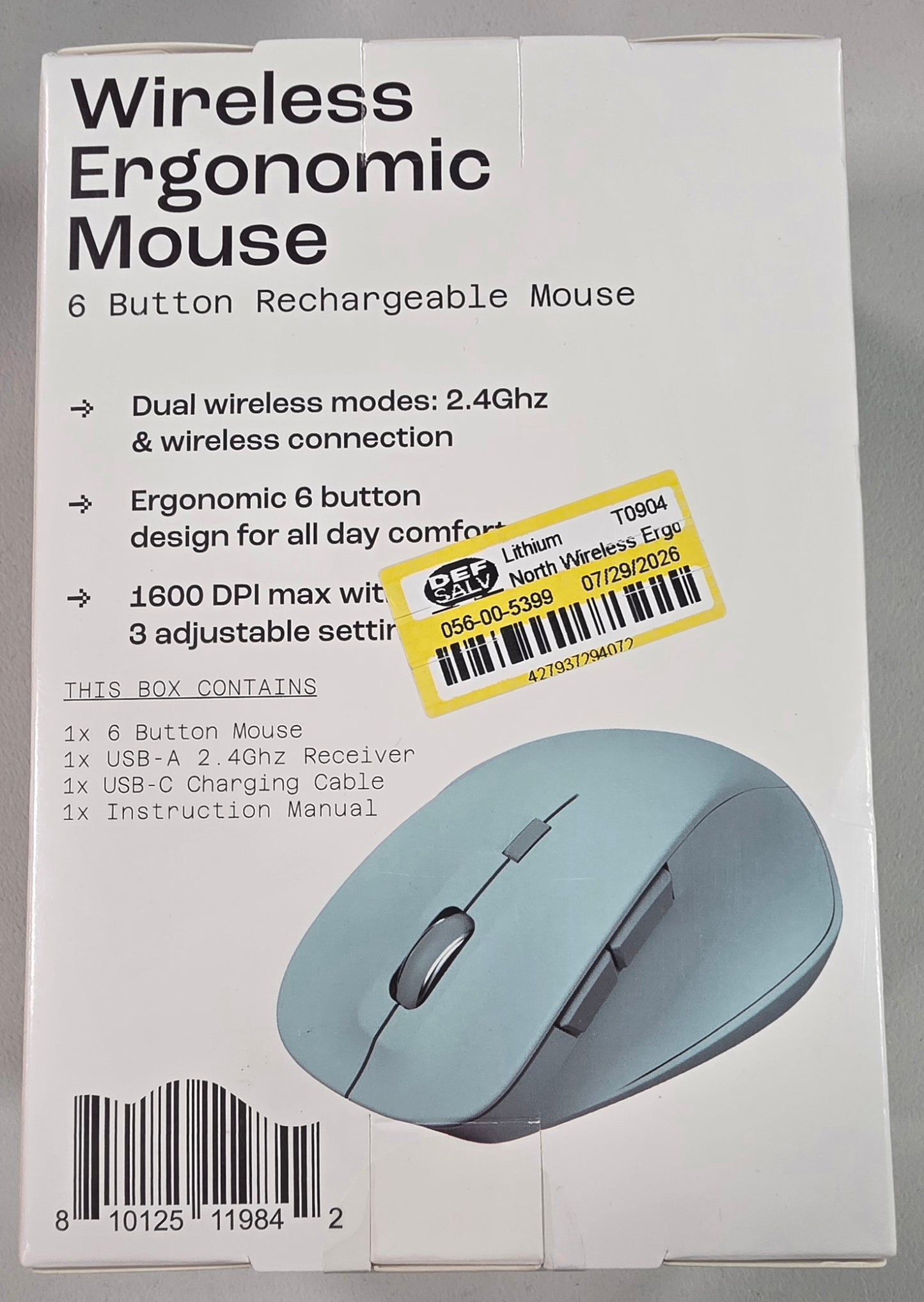 North Wireless Ergonomic 6 Button Mouse - Sky Blue: Rechargeable