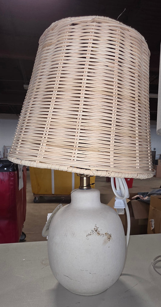 18.5"x11" Ceramic Table Lamp with Rattan Shade White