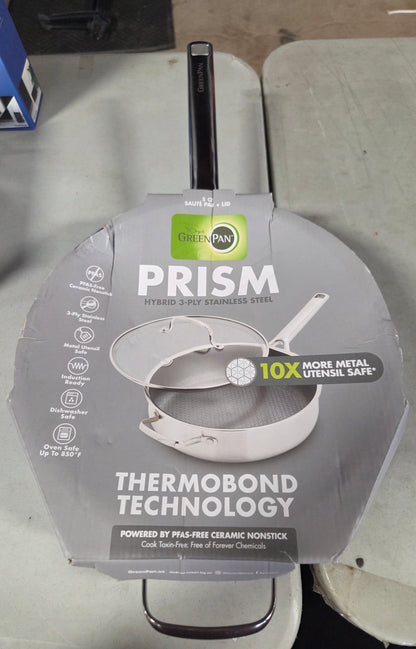 GreenPan prism 5qt hybrid stainless steel and ceramic nonstick saute pan with lid - SOME MINOR COSMETIC FLAWS - PICK UP ONLY