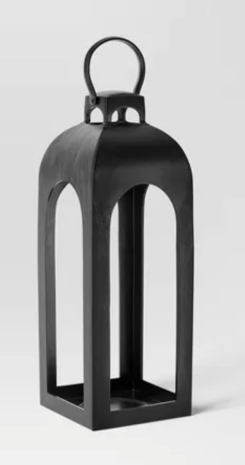 22.5"x7.7" Pillar Cast Aluminum Outdoor Lantern Candle Holder Black