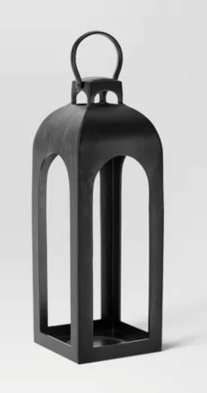 22.5"x7.7" Pillar Cast Aluminum Outdoor Lantern Candle Holder Black