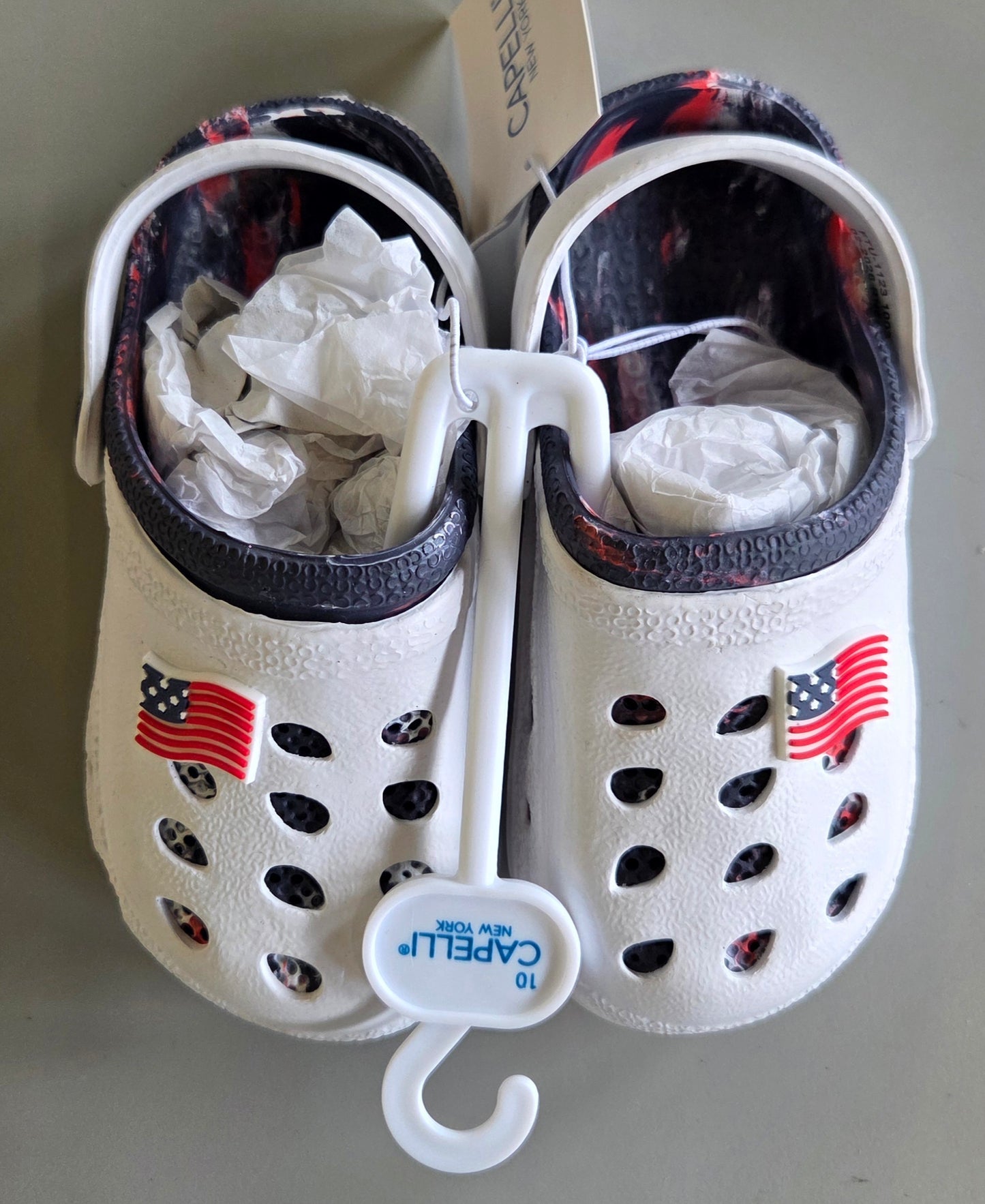 Kids red, white and blue patriotic clogs - SOME MINOR COSMETIC FLAWS