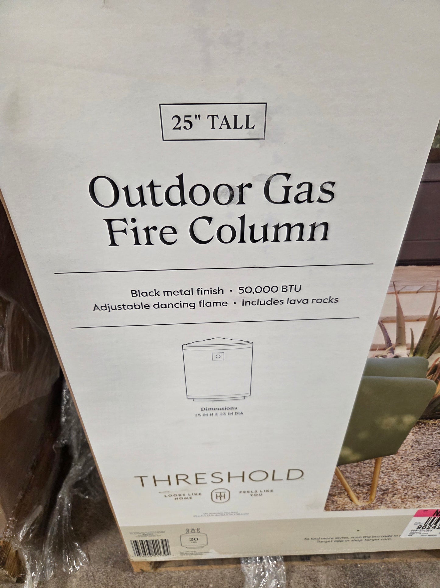 Outdoor gas fire column 25" tall - black metal finish - 50,000 BTU - includes lava rocks - PICK UP ONLY