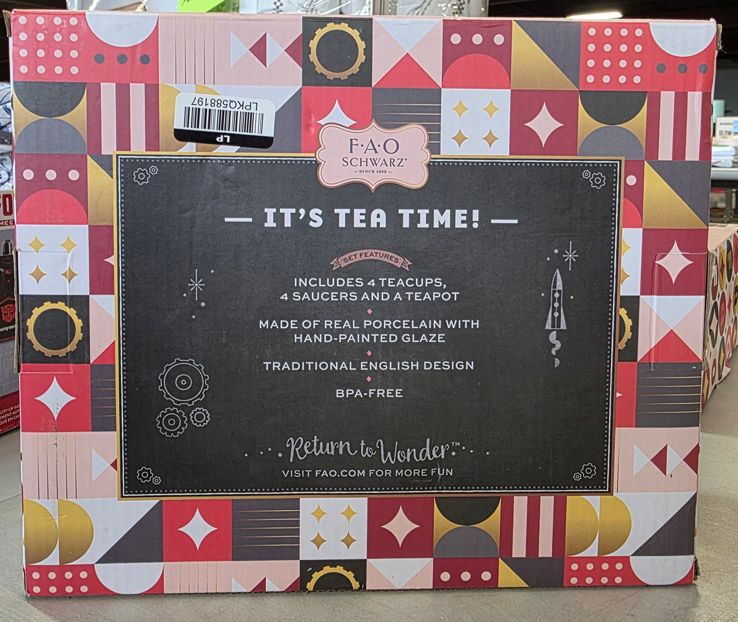 FAO Schwarz Hand-Glazed Ceramic Tea Party Set - 9pc: BPA-Free Pretend Play Tea Accessories for Kids