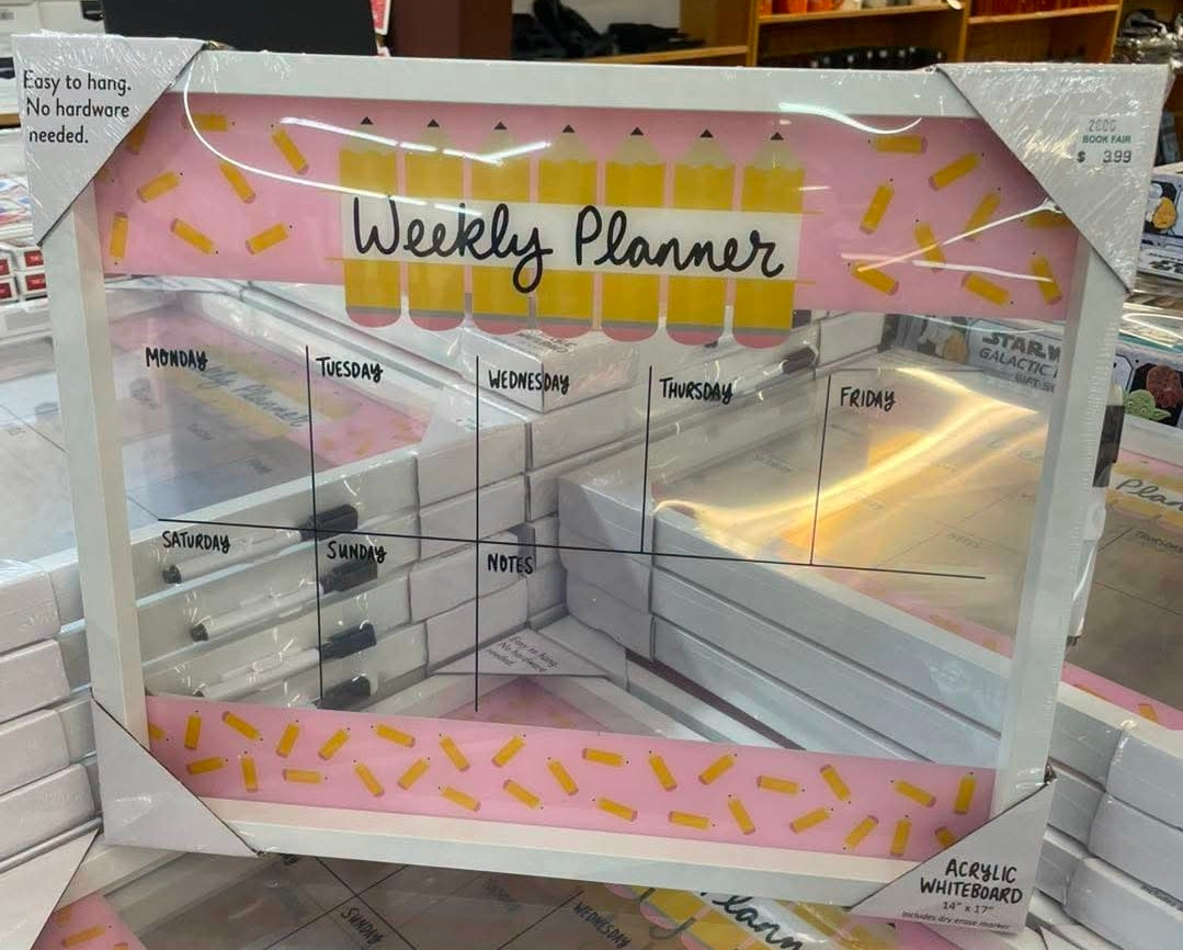 weekly planner acrylic whiteboard school pencils Clear